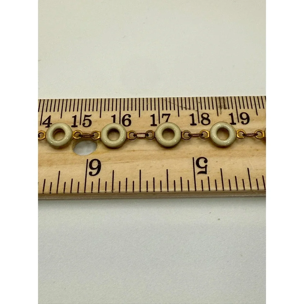 Cream Enameled Round Flat Open Circle 6.5mm Bead Chain Brass Wrapped 39ft (35)